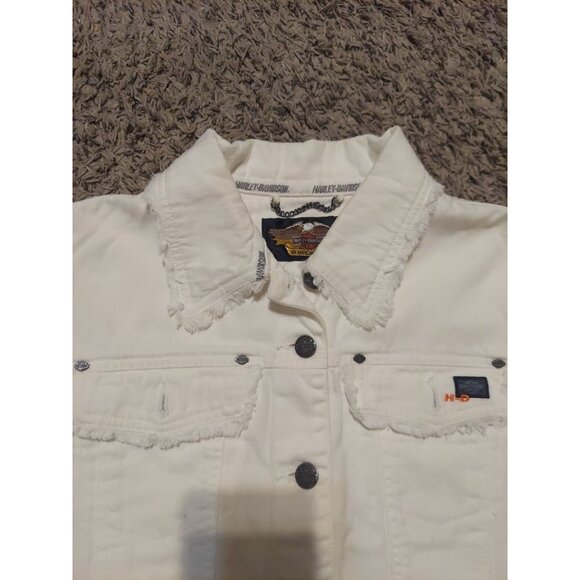 Official Harley Davidson Women's Jacket And Jeans White Fringe Size8 Motorcycle - Picture 8 of 16